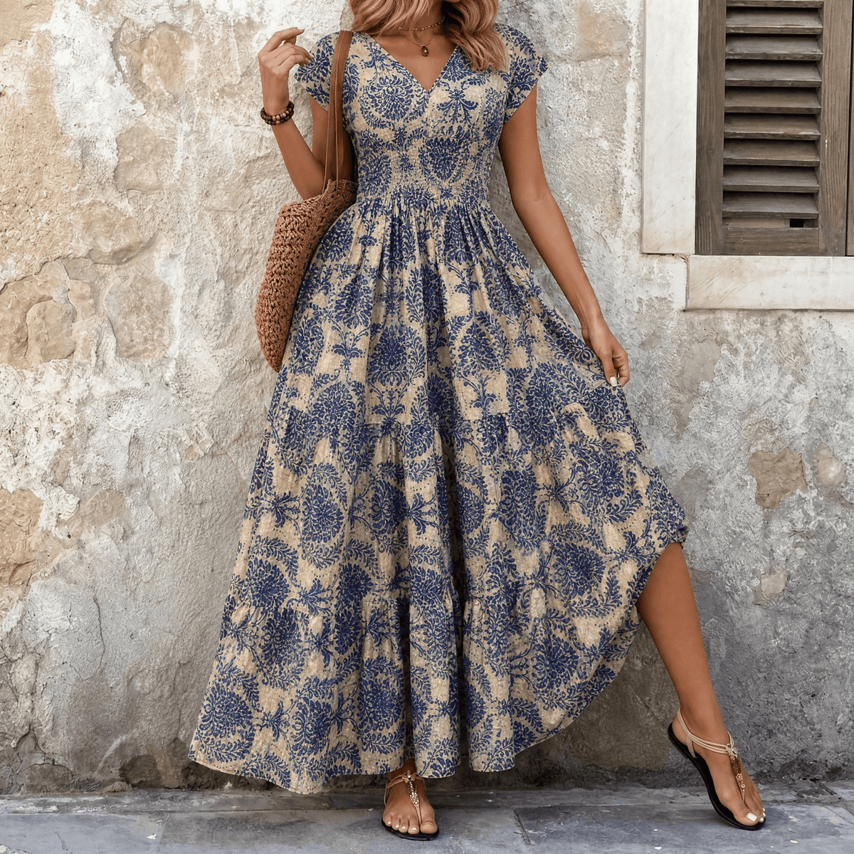 Florenza – Robe Maxi Fleurie Smockée pour Femmes