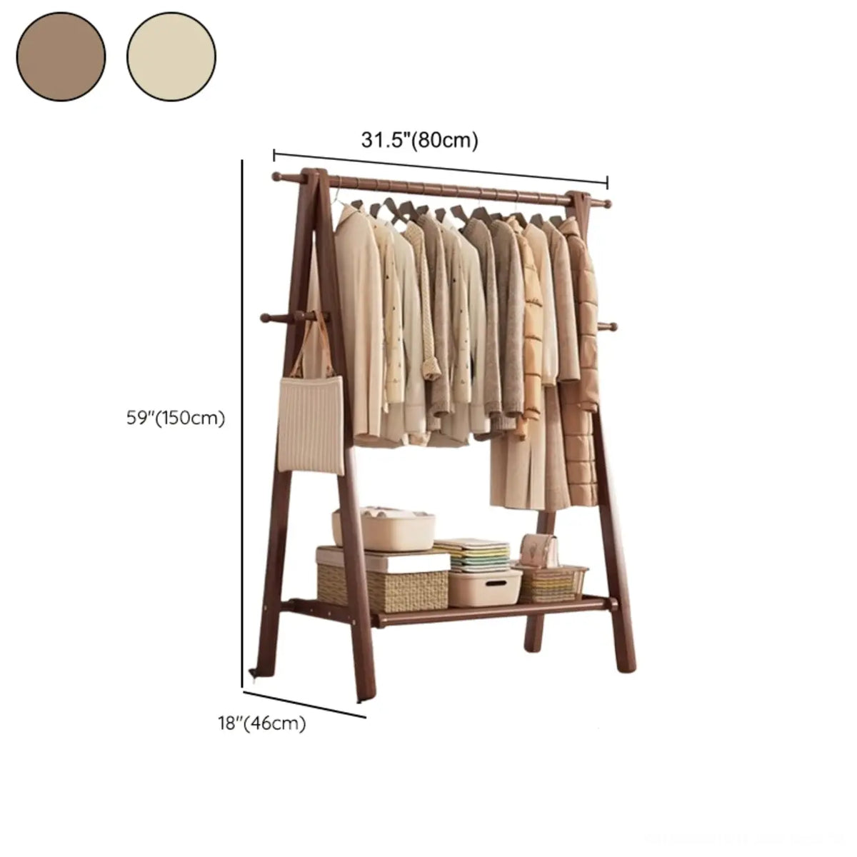 Cintre en Hêtre Pliable en Forme de A avec Crochets et Étagère 150cm Hall Chambre Naturel | Sansoti