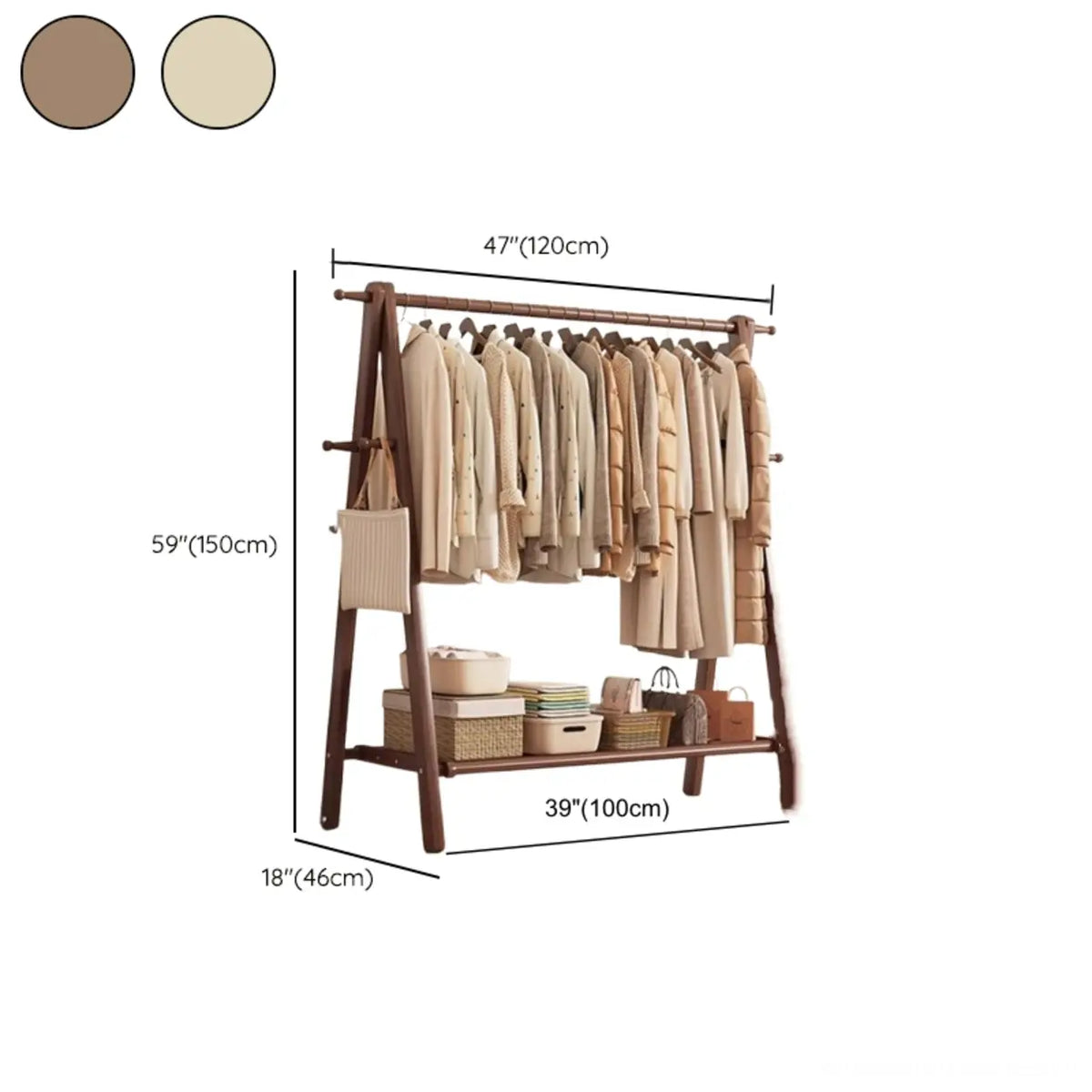 Cintre en Hêtre Pliable en Forme de A avec Crochets et Étagère 150cm Hall Chambre Naturel | Sansoti