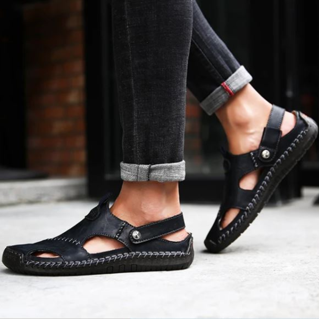 Happy™ Sandales en Cuir : Sandales Extérieures Respirantes en Cuir Doux pour Hommes