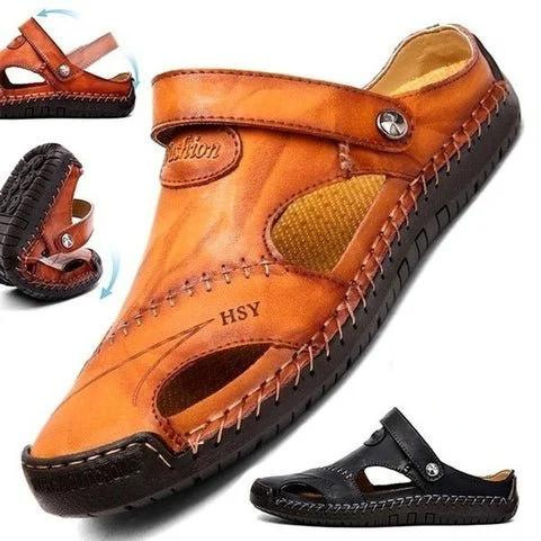 Happy™ Sandales en Cuir : Sandales Extérieures Respirantes en Cuir Doux pour Hommes
