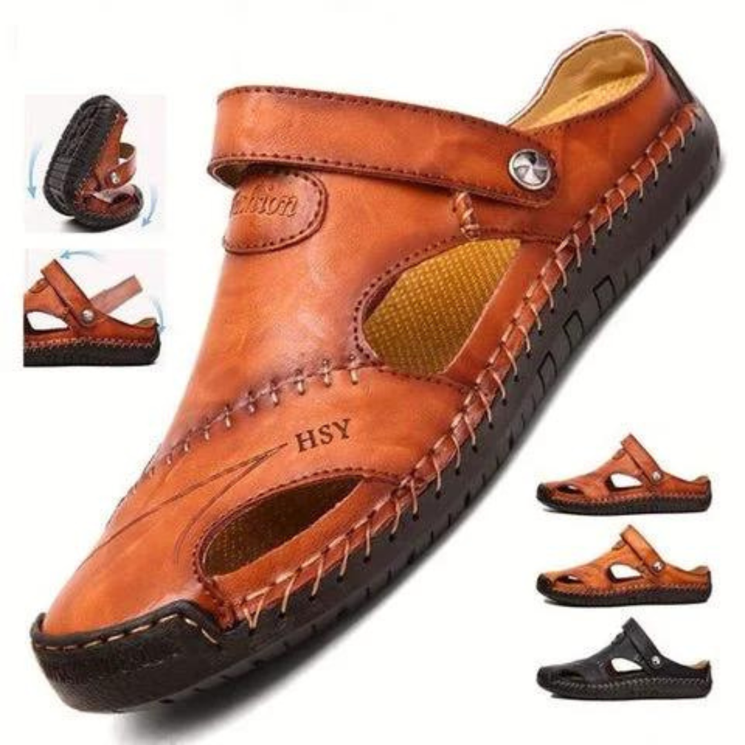 Happy™ Sandales en Cuir : Sandales Extérieures Respirantes en Cuir Doux pour Hommes