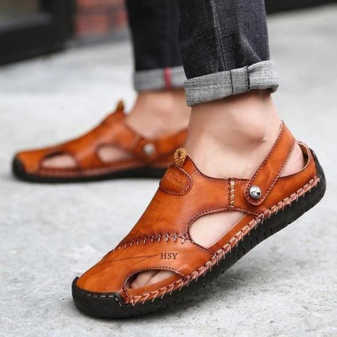 Happy™ Sandales en Cuir : Sandales Extérieures Respirantes en Cuir Doux pour Hommes