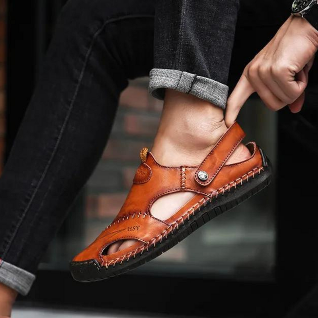 Happy™ Sandales en Cuir : Sandales Extérieures Respirantes en Cuir Doux pour Hommes