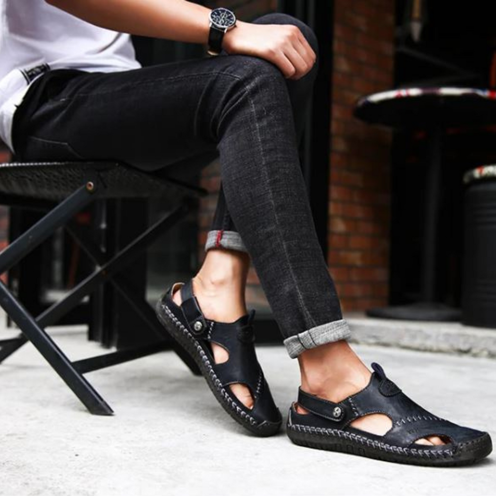 Happy™ Sandales en Cuir : Sandales Extérieures Respirantes en Cuir Doux pour Hommes