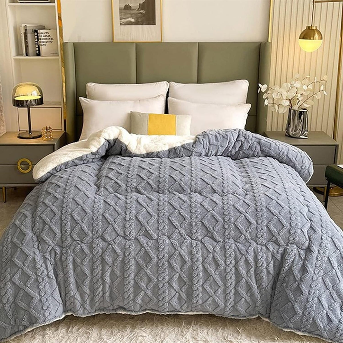Couverture en Fleece Sherpa avec Motif Géométrique – Plaid Réversible Chaud pour Canapé et Lit