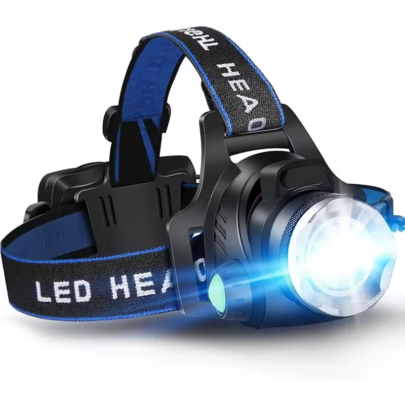 Lampe frontale LED étanche et puissante avec zoom et batterie rechargeable pour les activités de plein air