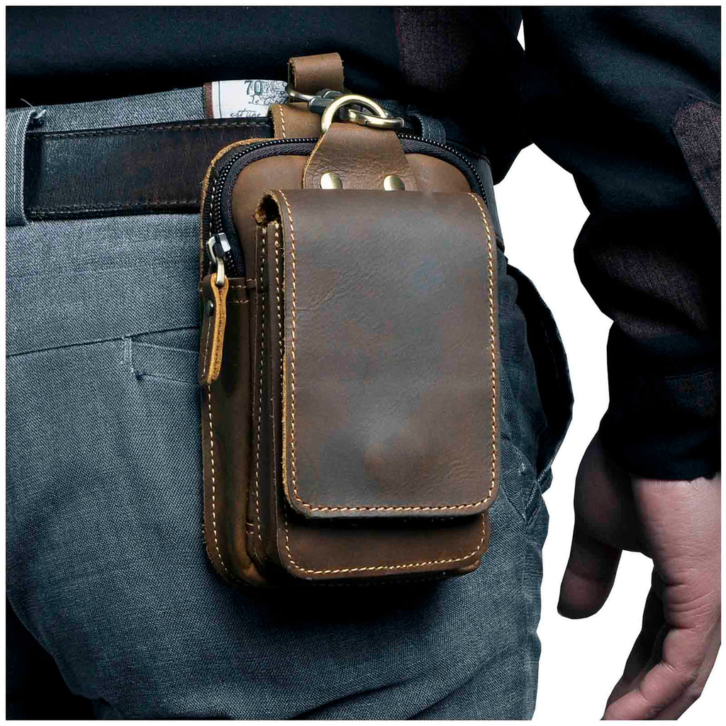 Sac de taille en cuir véritable pour hommes - Transport quotidien sans les mains