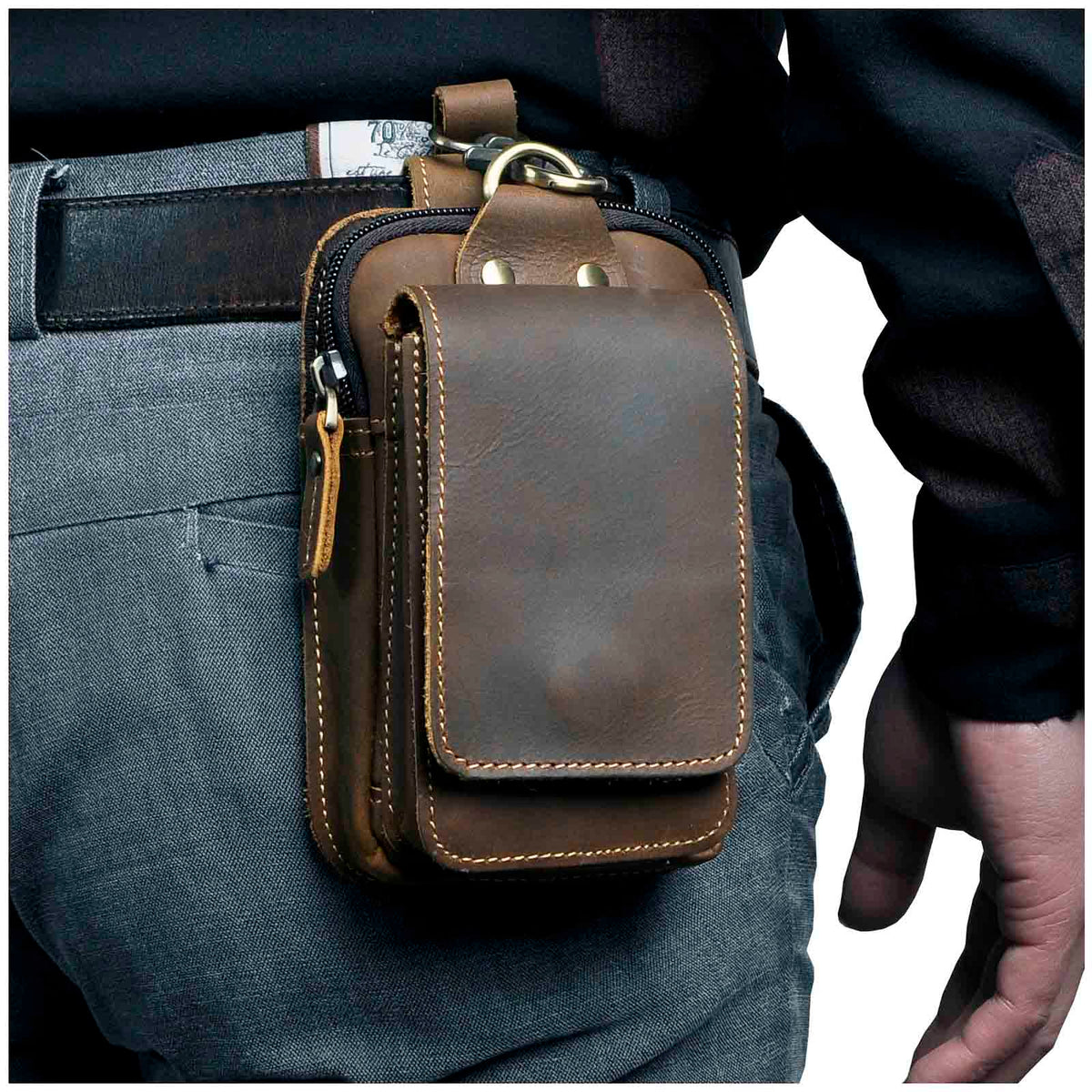 Sac de taille en cuir véritable pour hommes - Transport quotidien sans les mains