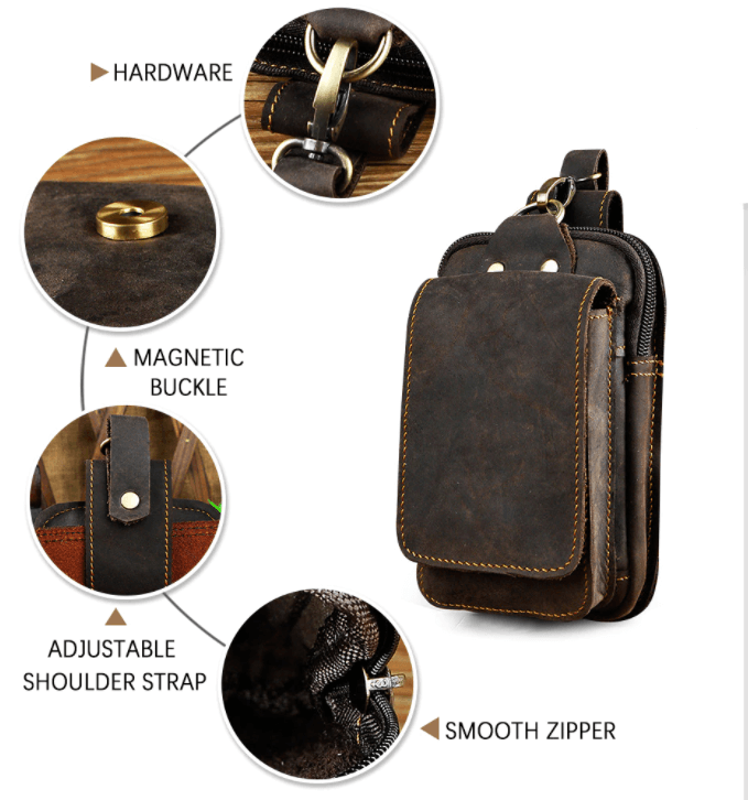 Sac de taille en cuir véritable pour hommes - Transport quotidien sans les mains