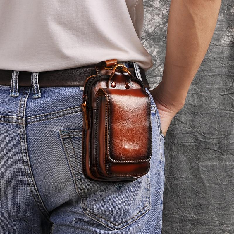 Sac de taille en cuir véritable pour hommes - Transport quotidien sans les mains