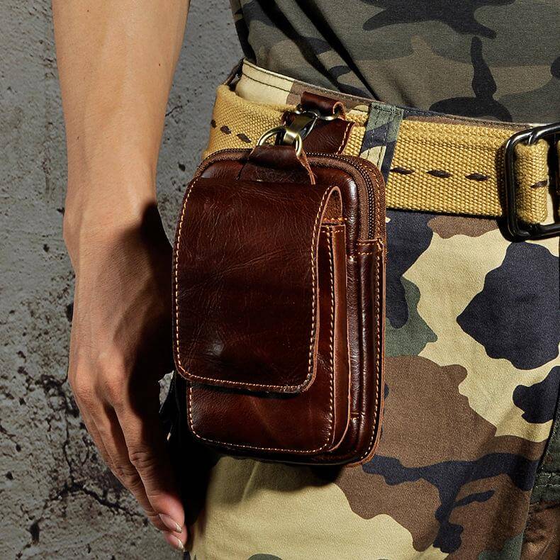 Sac de taille en cuir véritable pour hommes - Transport quotidien sans les mains
