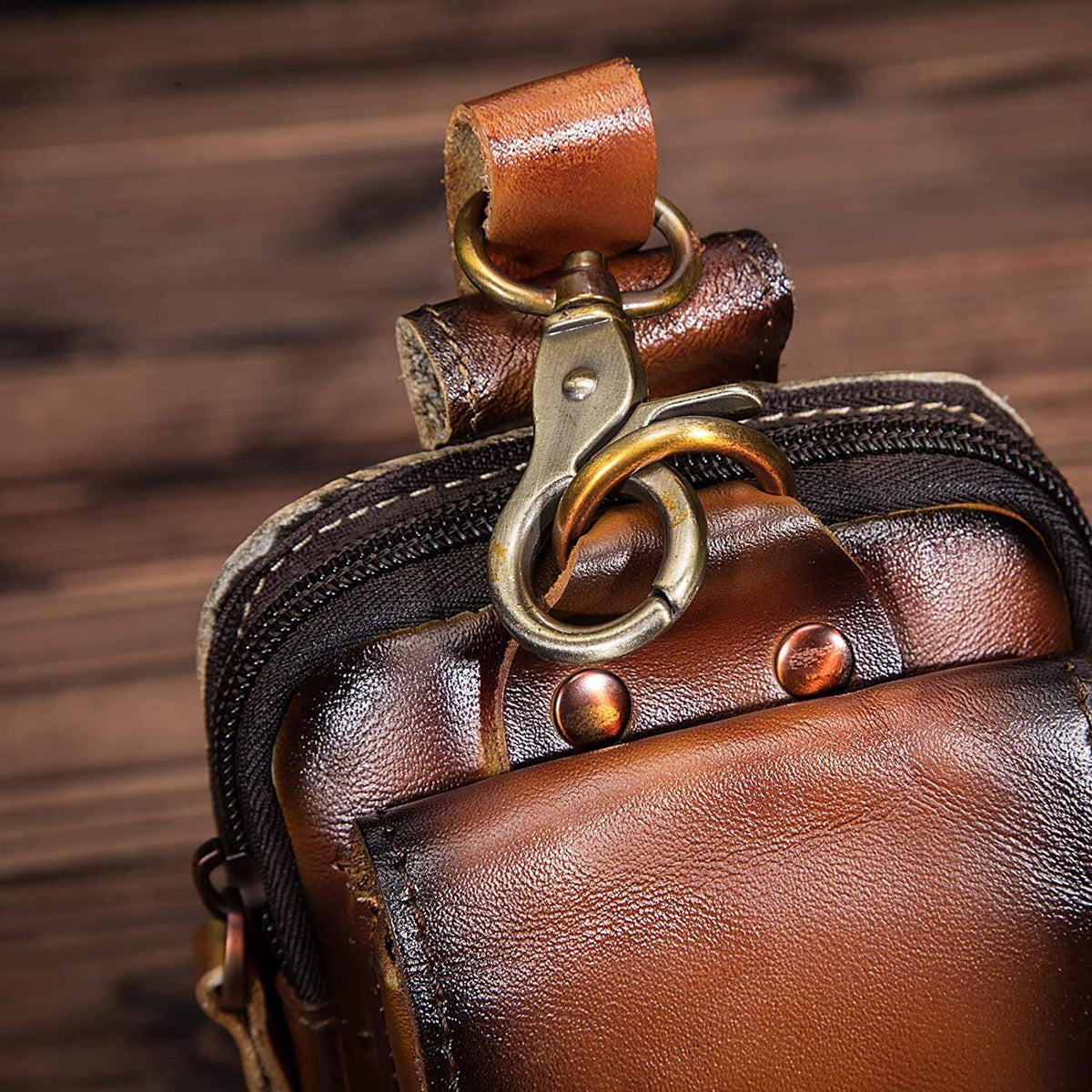 Sac de taille en cuir véritable pour hommes - Transport quotidien sans les mains