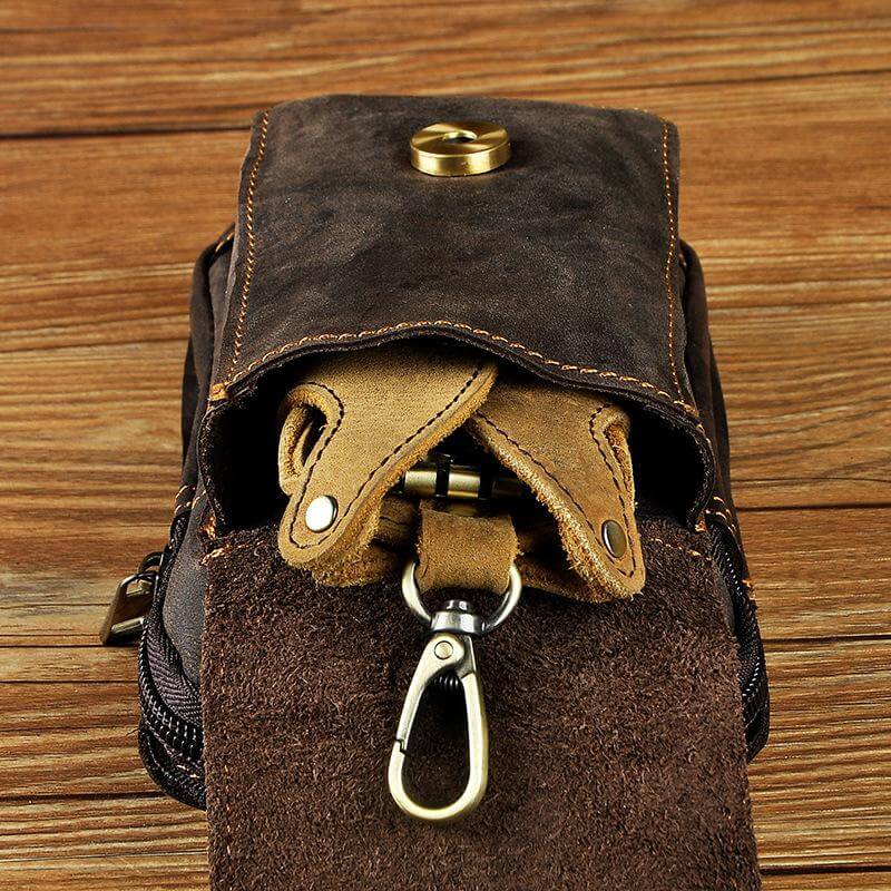 Sac de taille en cuir véritable pour hommes - Transport quotidien sans les mains
