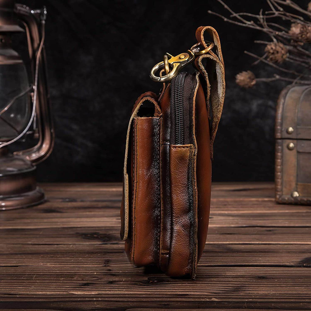 Sac de taille en cuir véritable pour hommes - Transport quotidien sans les mains