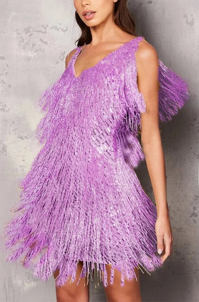 Robe de cocktail à franges et sequins glamour pour femmes