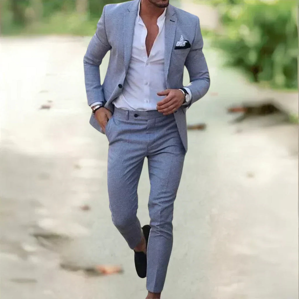 Costume léger en lin pour hommes – 2 pièces, coupe ajustée, idéal pour l'été, les mariages et les affaires