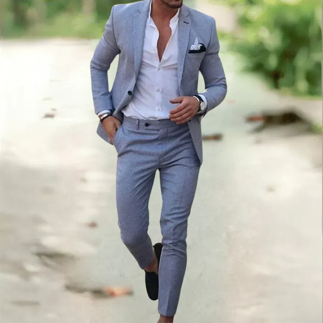 Costume léger en lin pour hommes – 2 pièces, coupe ajustée, idéal pour l'été, les mariages et les affaires