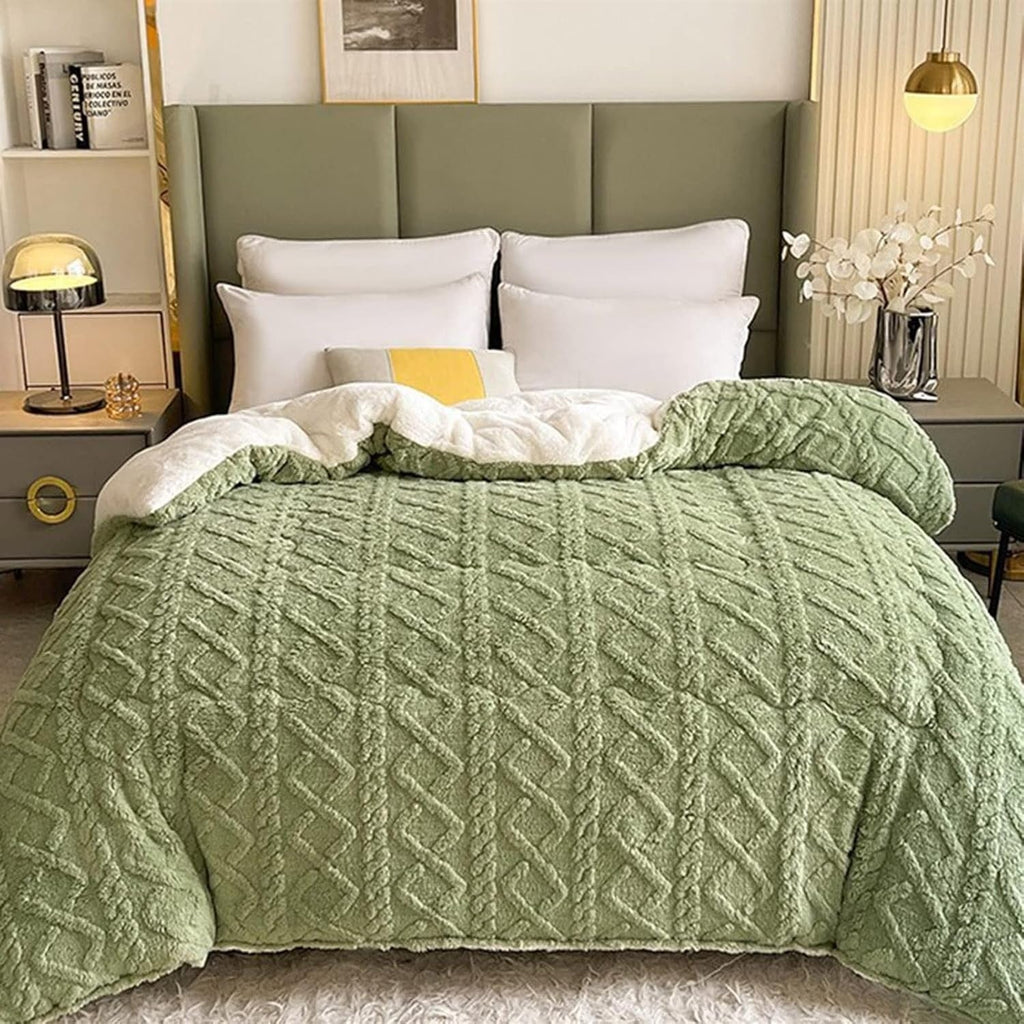 Couverture en Fleece Sherpa avec Motif Géométrique – Plaid Réversible Chaud pour Canapé et Lit