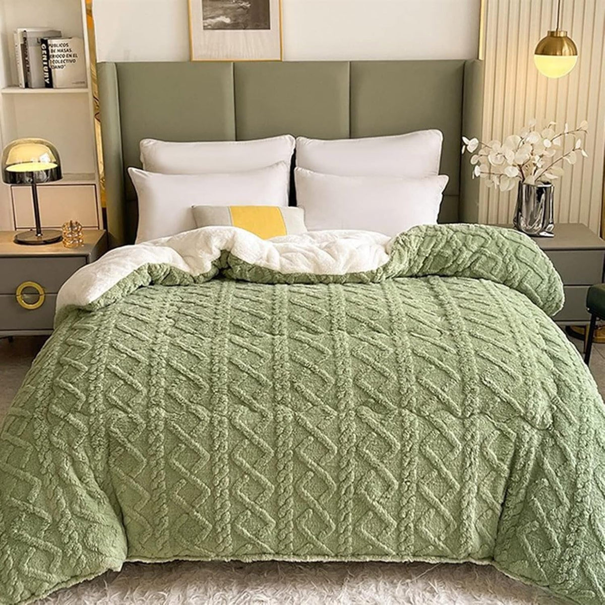 Couverture en Fleece Sherpa avec Motif Géométrique – Plaid Réversible Chaud pour Canapé et Lit
