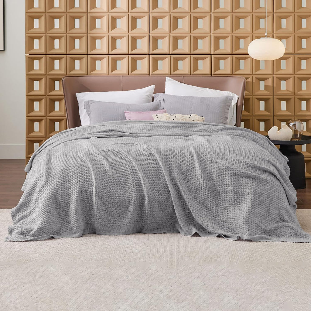 Havre Douillet | Couverture Queen 100% Coton avec Tissage Waffle Rafraîchissant | Douce et Respirante pour le Confort d'Été