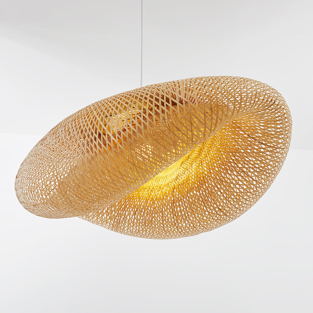 Suspension en Bambou Artisanale avec Abat-jour en Rotin Tressé