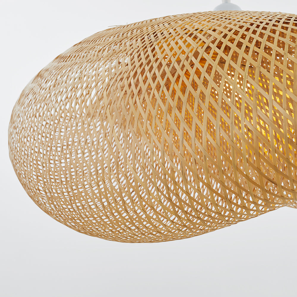 Suspension en Bambou Artisanale avec Abat-jour en Rotin Tressé