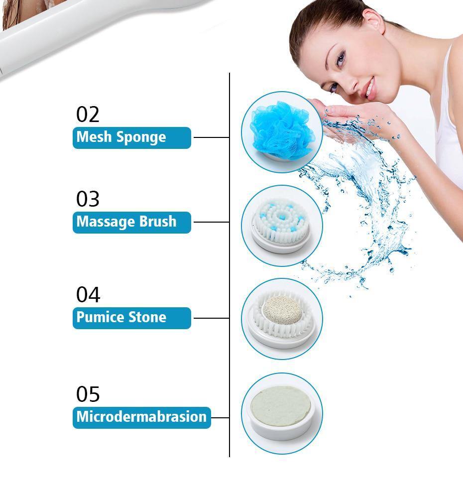 Brosse de Douche Électrique 5 en 1 pour Nettoyage et Massage