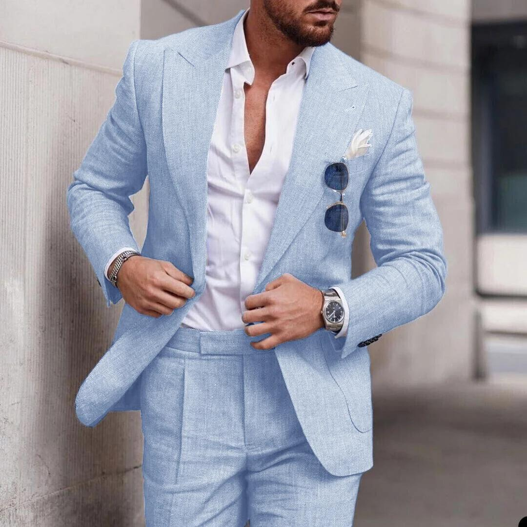 Costume de Mariage d'Été en Lin à Deux Pièces pour Hommes - Caden