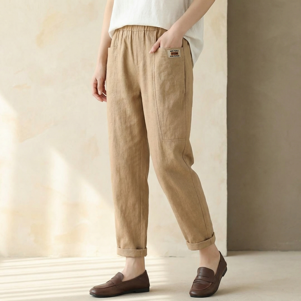 Linara – Pantalon Tapered en Coton et Lin