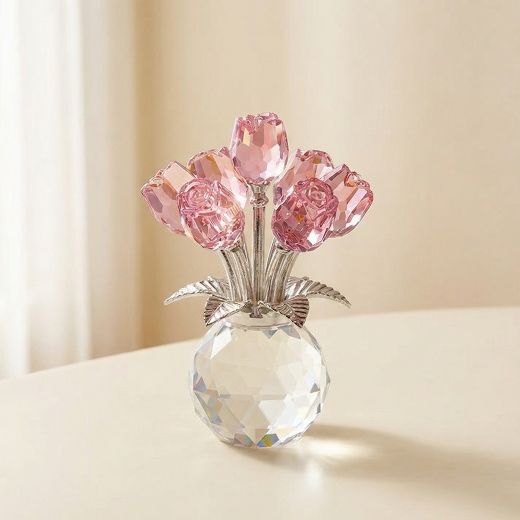Lumirose – Bouquet de Roses en Cristal avec Vase