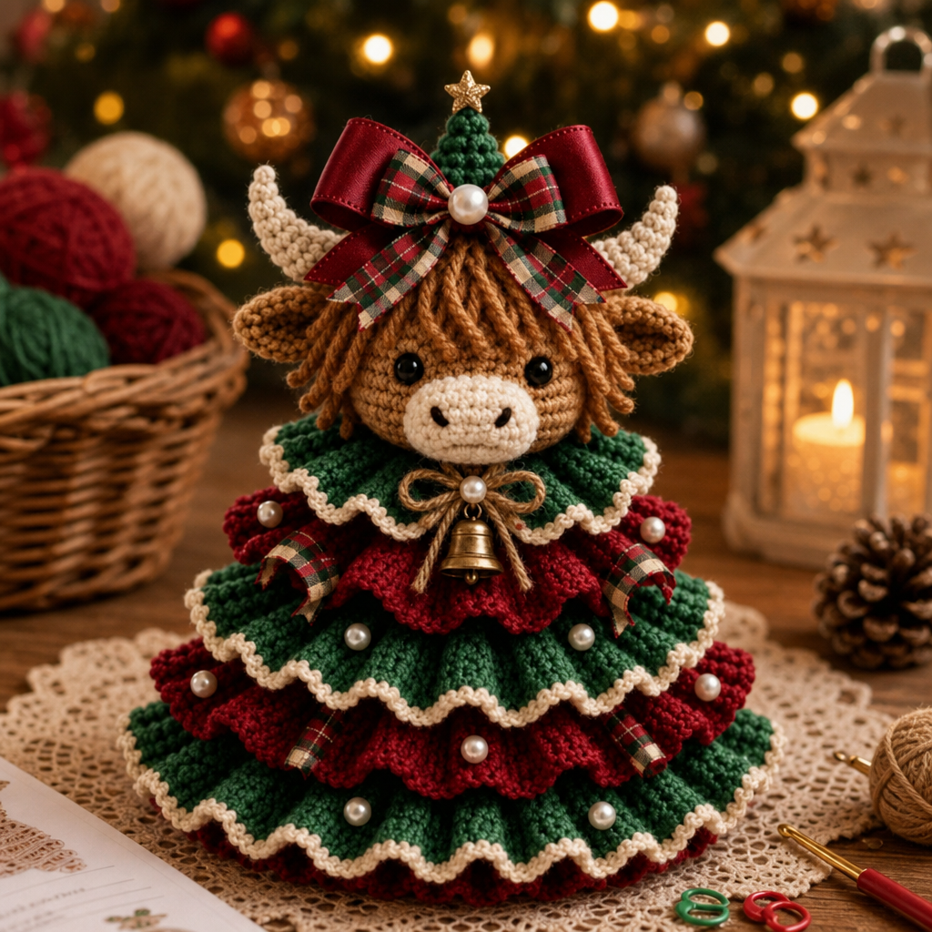 Cottagerow – Kit de décoration de Noël en crochet de vache des Highlands