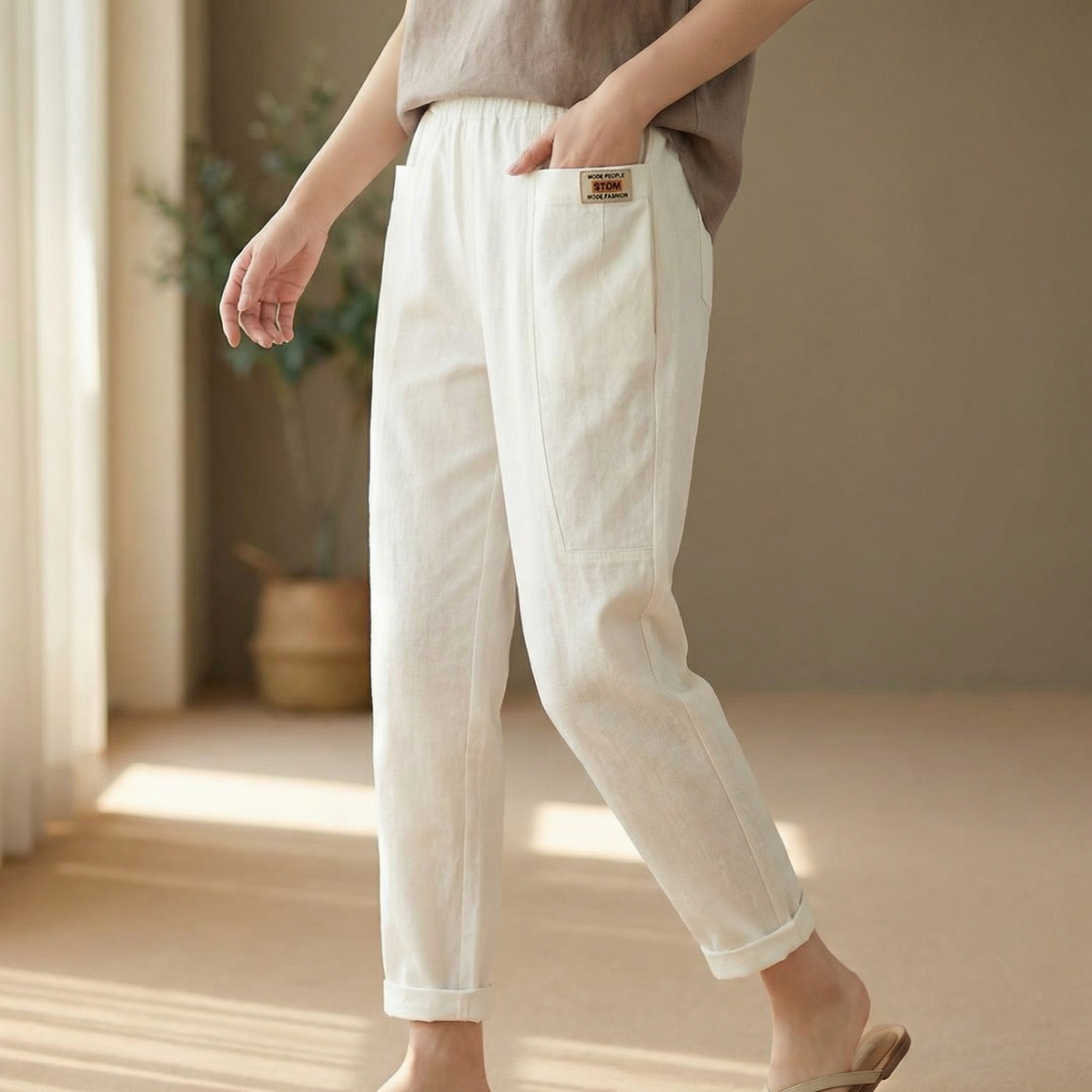 Linara – Pantalon Tapered en Coton et Lin