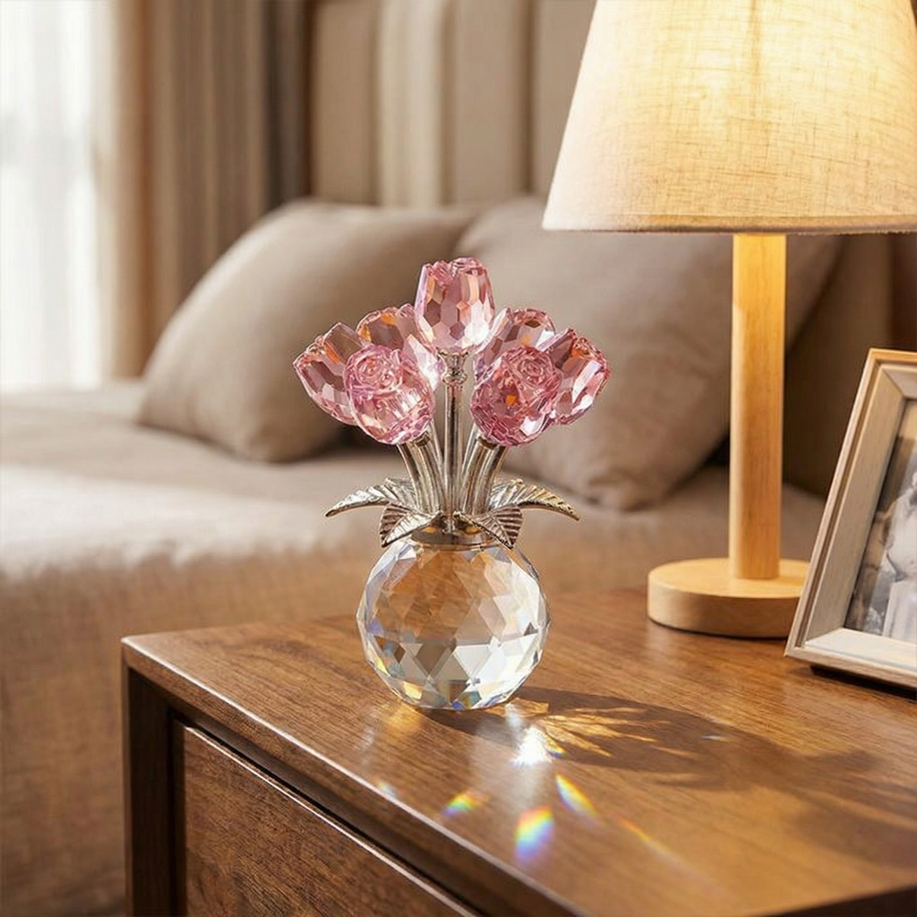 Lumirose – Bouquet de Roses en Cristal avec Vase