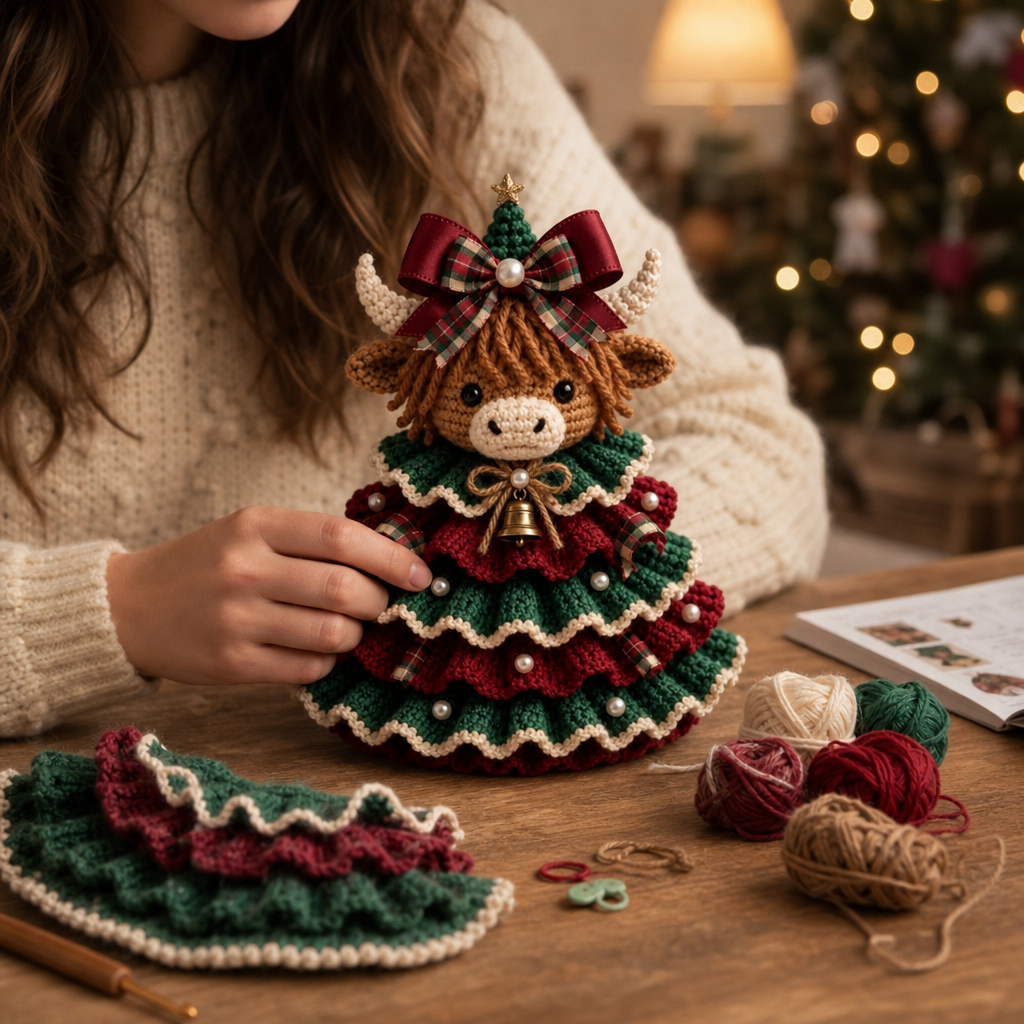 Cottagerow – Kit de décoration de Noël en crochet de vache des Highlands
