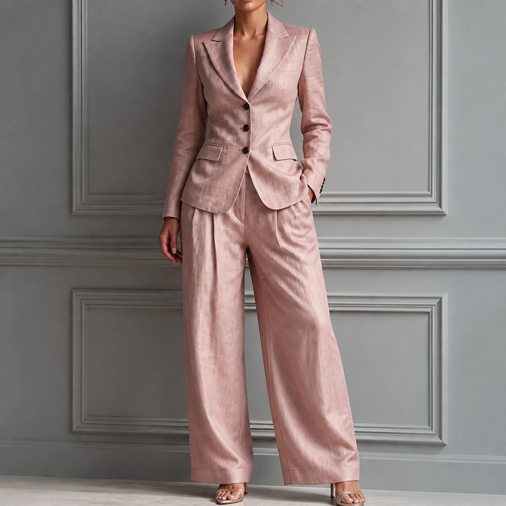 Linelle – Ensemble de Blazer à Taille Haute Plissé et Pantalon Large