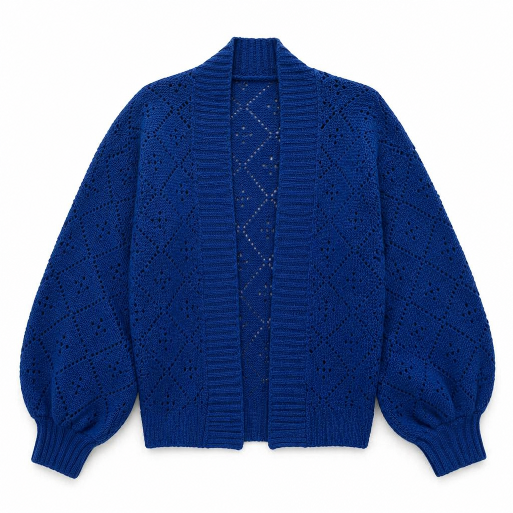 AerieLuxe™ – Cardigan en tricot ajouré à manches lanternes, ouvert devant