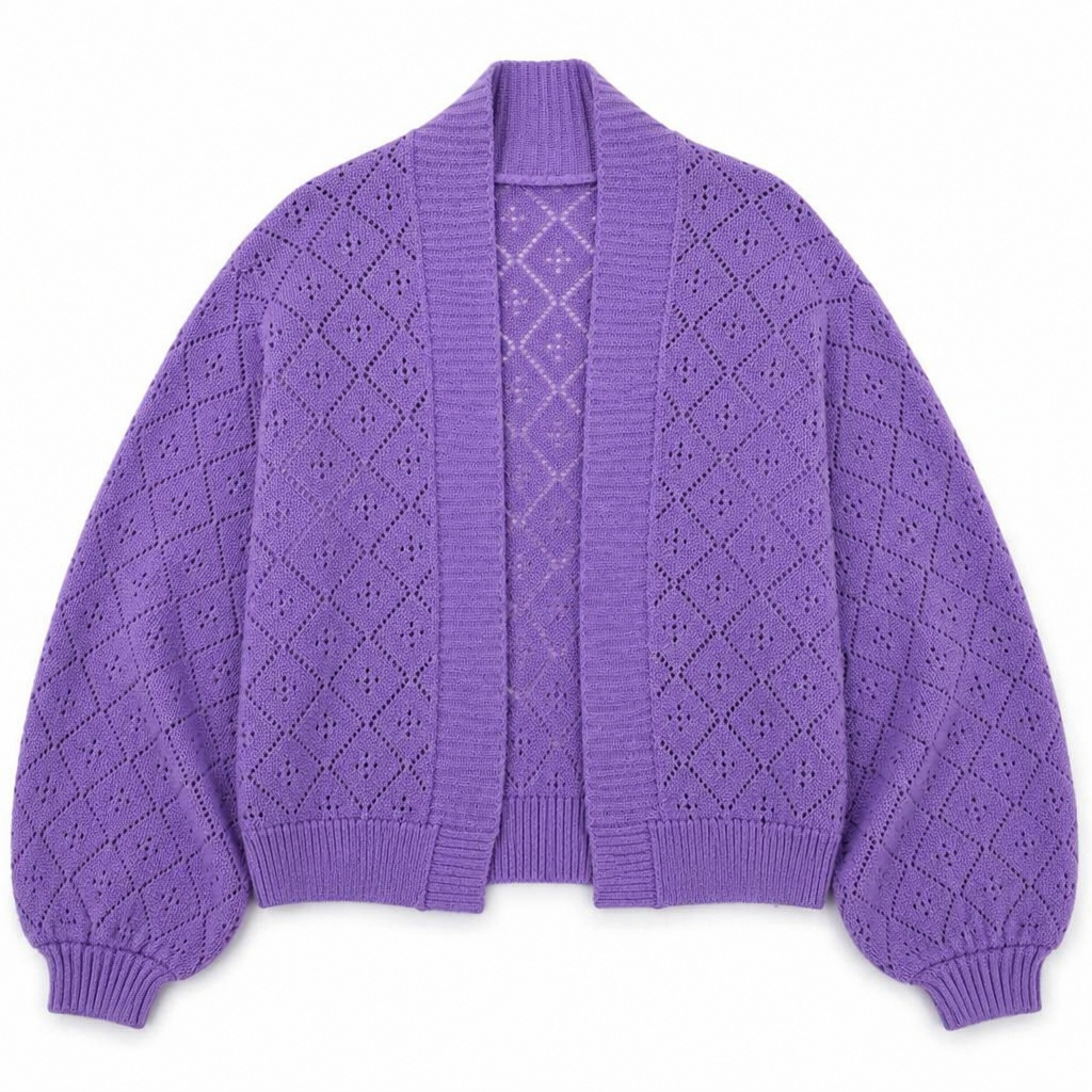 AerieLuxe™ – Cardigan en tricot ajouré à manches lanternes, ouvert devant