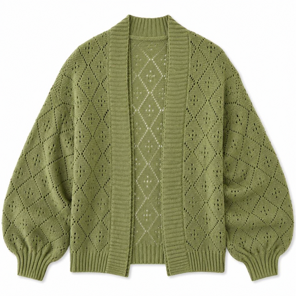 AerieLuxe™ – Cardigan en tricot ajouré à manches lanternes, ouvert devant