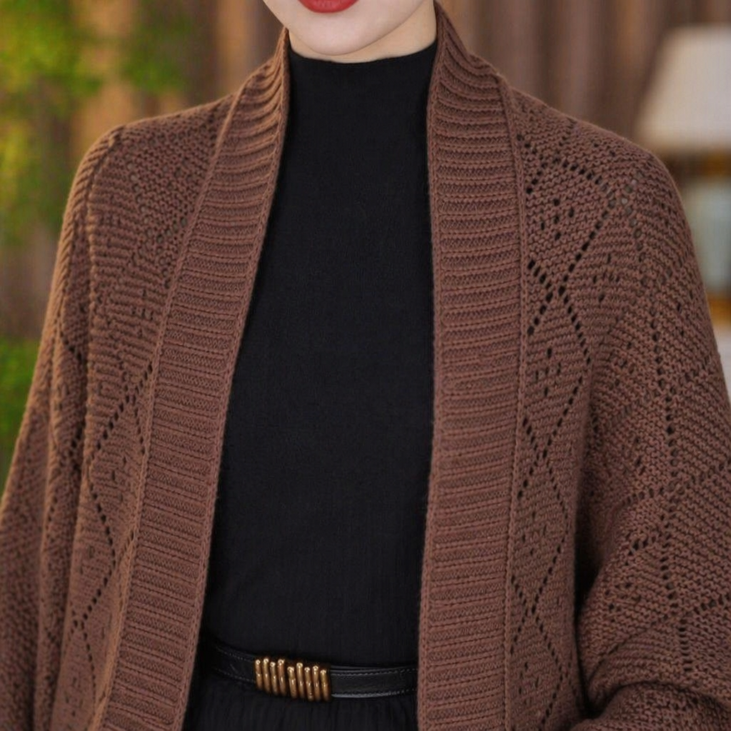 AerieLuxe™ – Cardigan en tricot ajouré à manches lanternes, ouvert devant