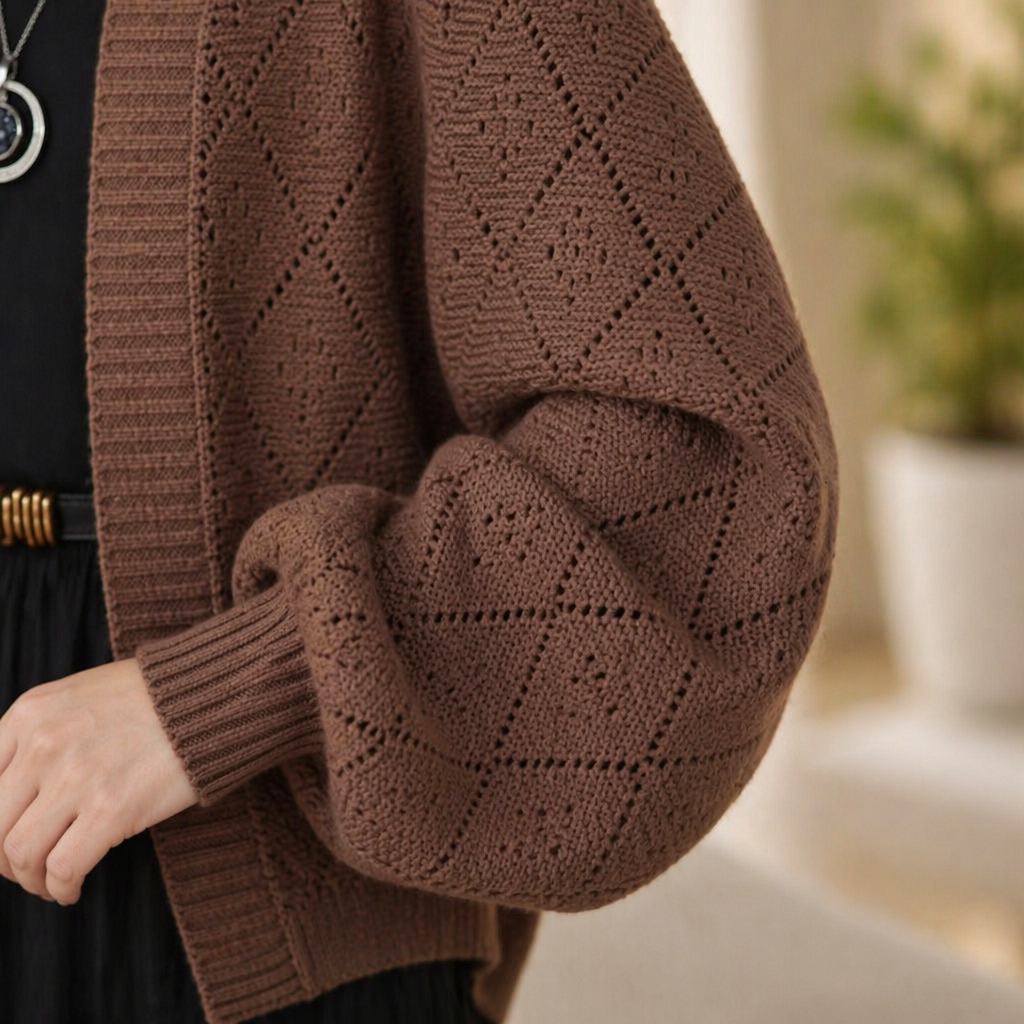 AerieLuxe™ – Cardigan en tricot ajouré à manches lanternes, ouvert devant