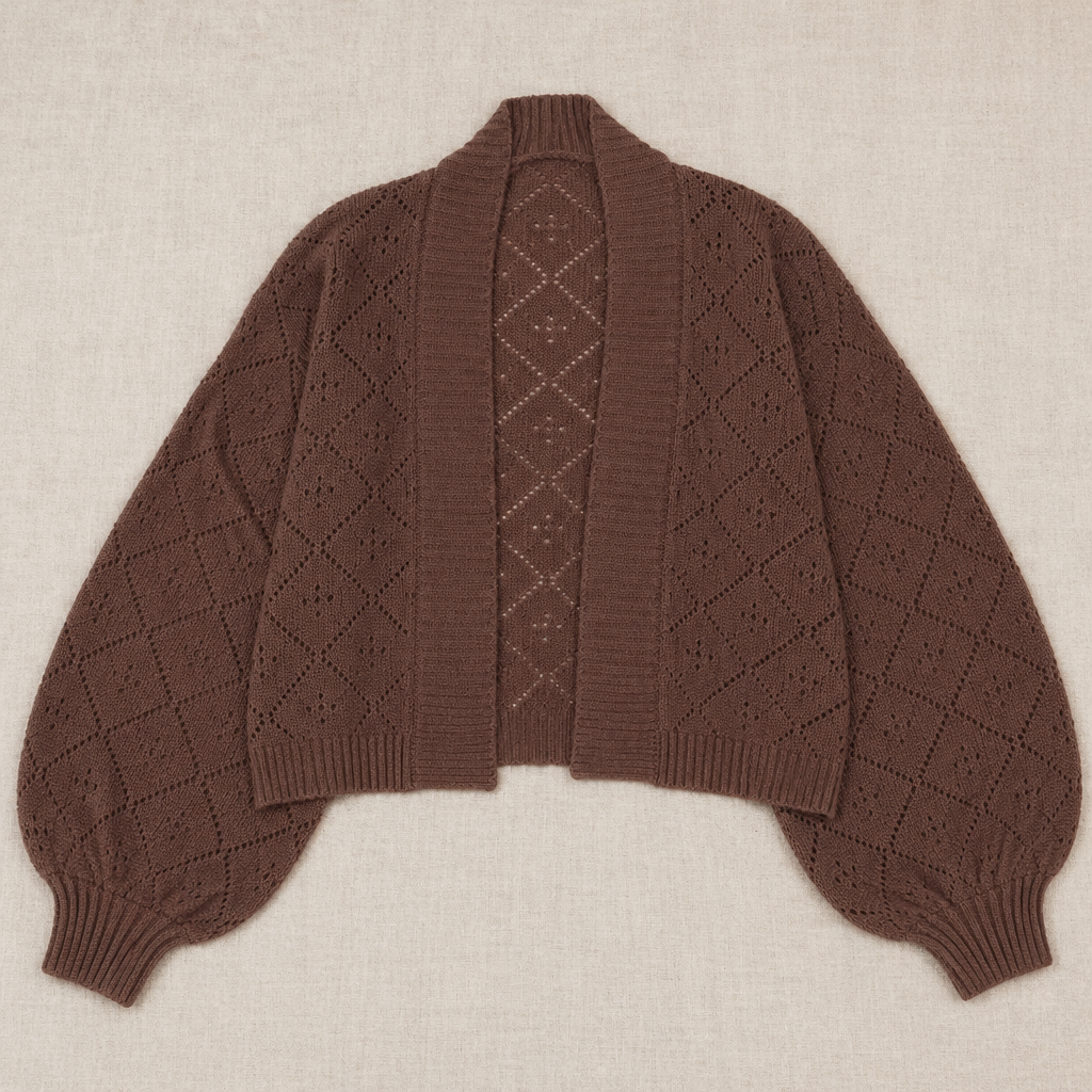 AerieLuxe™ – Cardigan en tricot ajouré à manches lanternes, ouvert devant