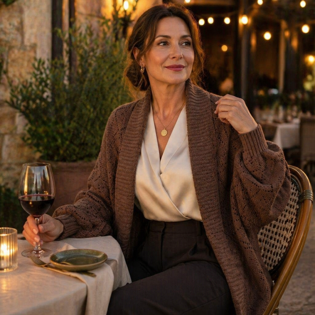 AerieLuxe™ – Cardigan en tricot ajouré à manches lanternes, ouvert devant