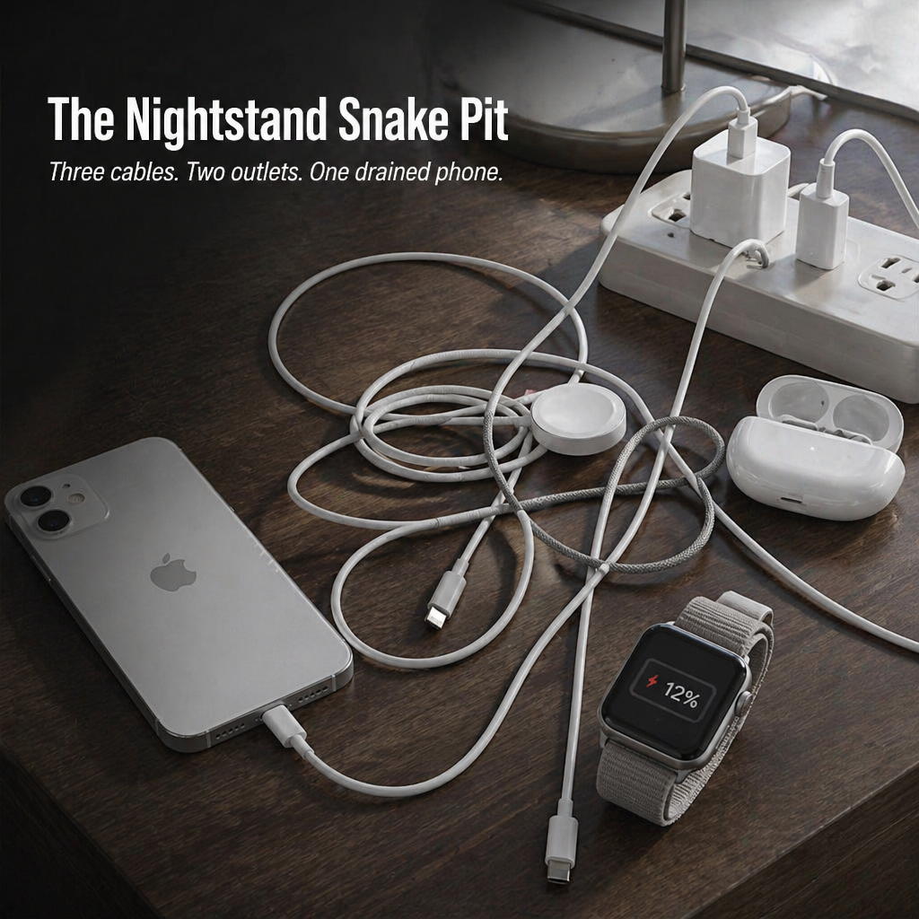 ChargeFlow™ — Fixez votre iPhone, votre montre et vos écouteurs sur un support pliable Qi2