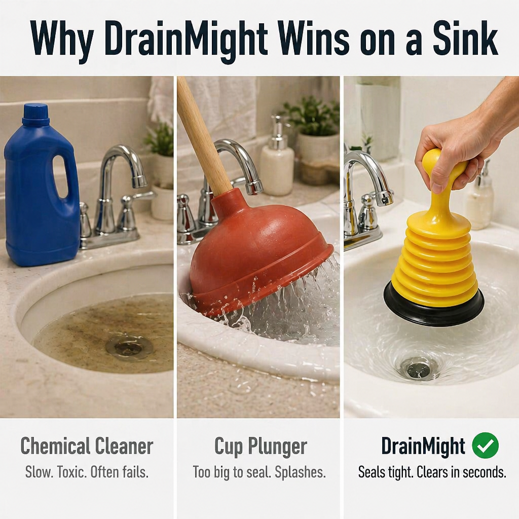 DrainMight™ — Débouche les Obstructions Tenaces de Lavabo en Quelques Secondes Sans Désordre