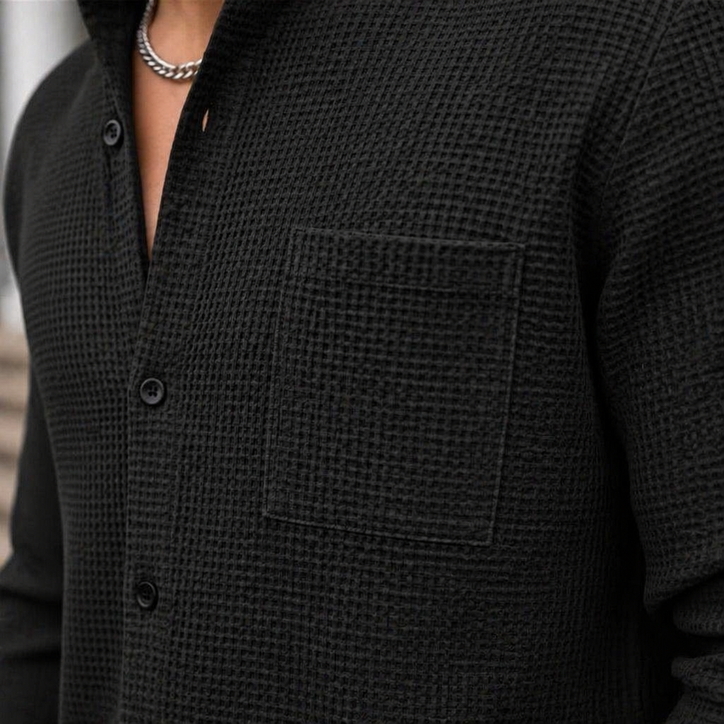 AnyWear™ – Ensemble Chemise & Pantalon en Tricot Waffle Détendu avec Col Mandarin