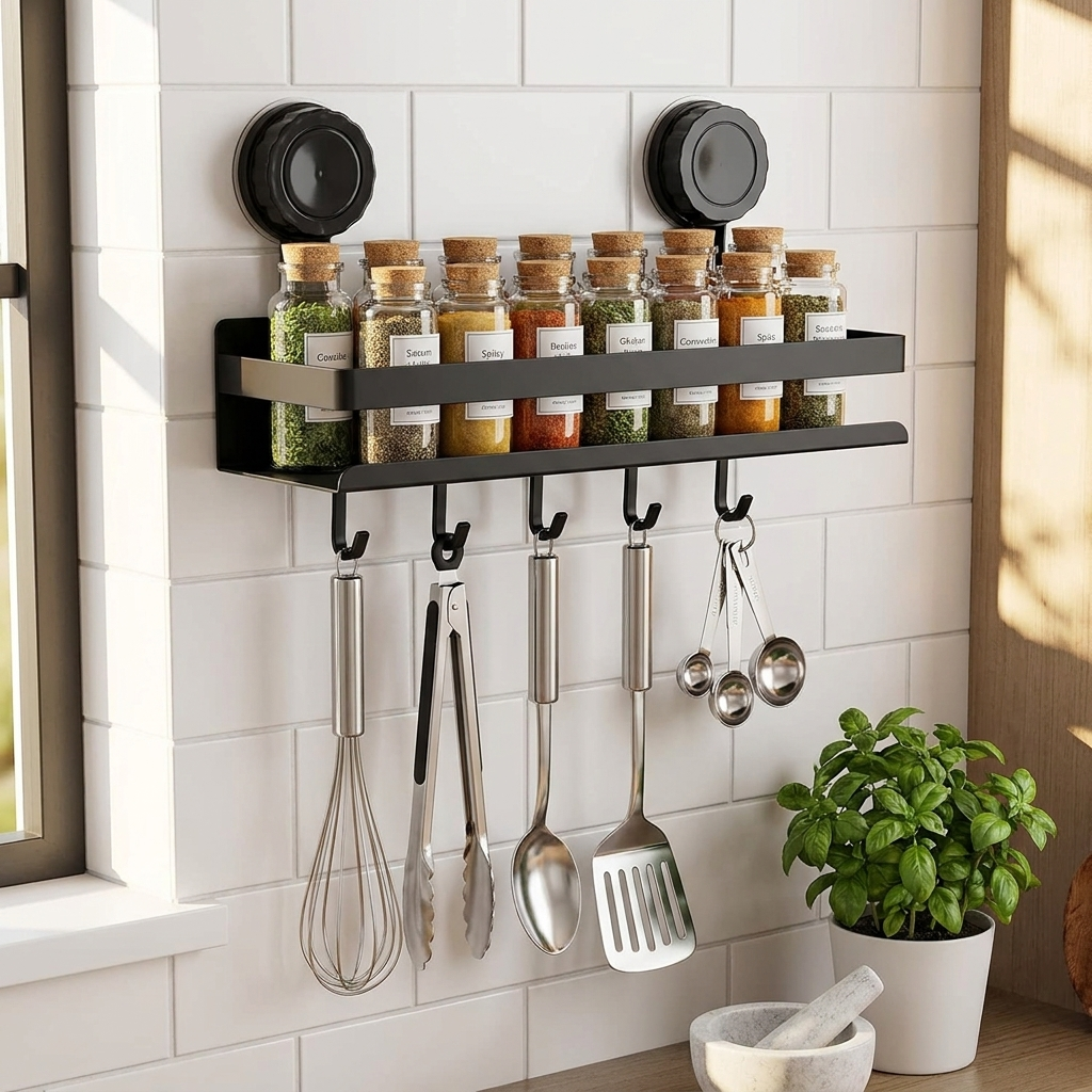 Solution de rangement d'épices murale avec ventouses