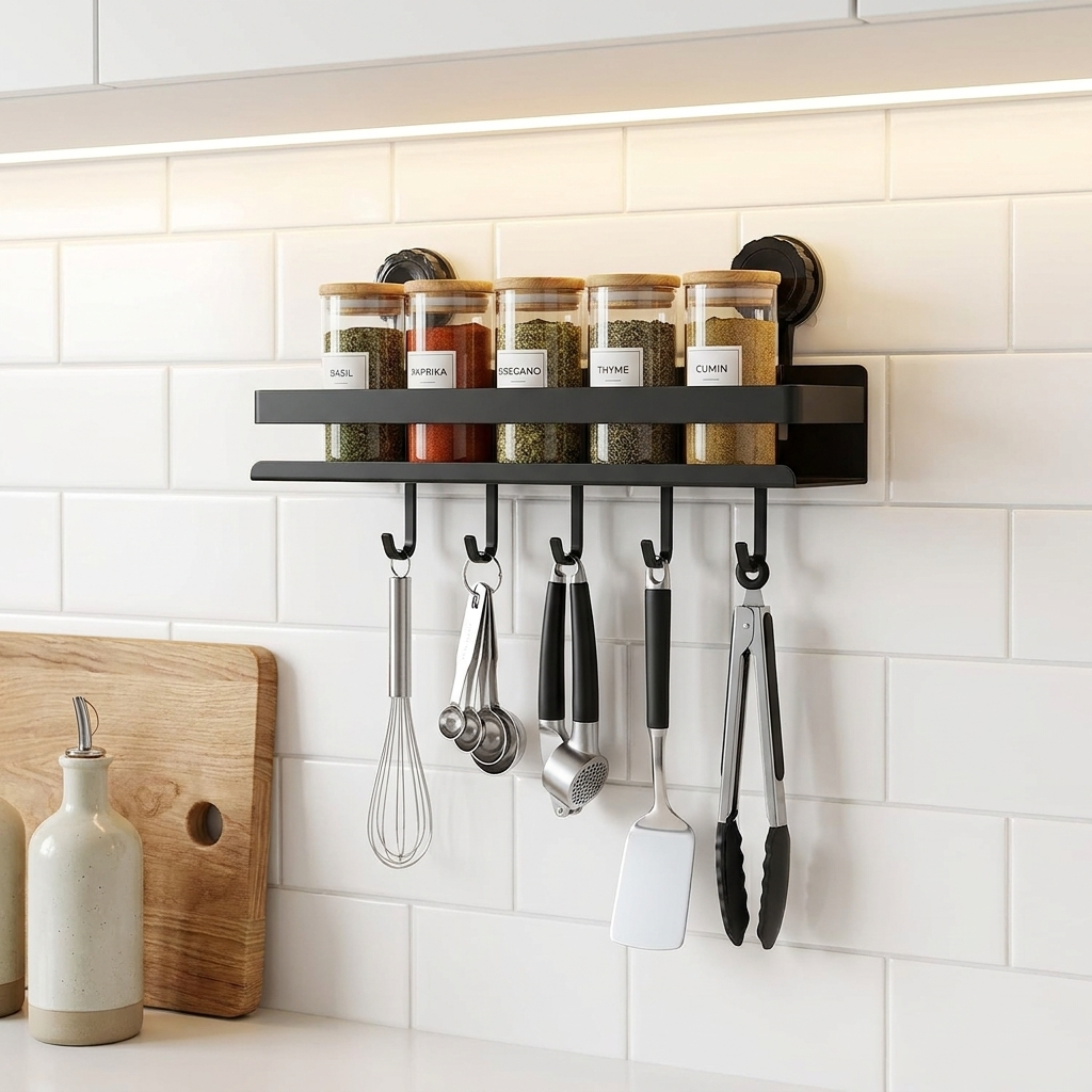 Solution de rangement d'épices murale avec ventouses