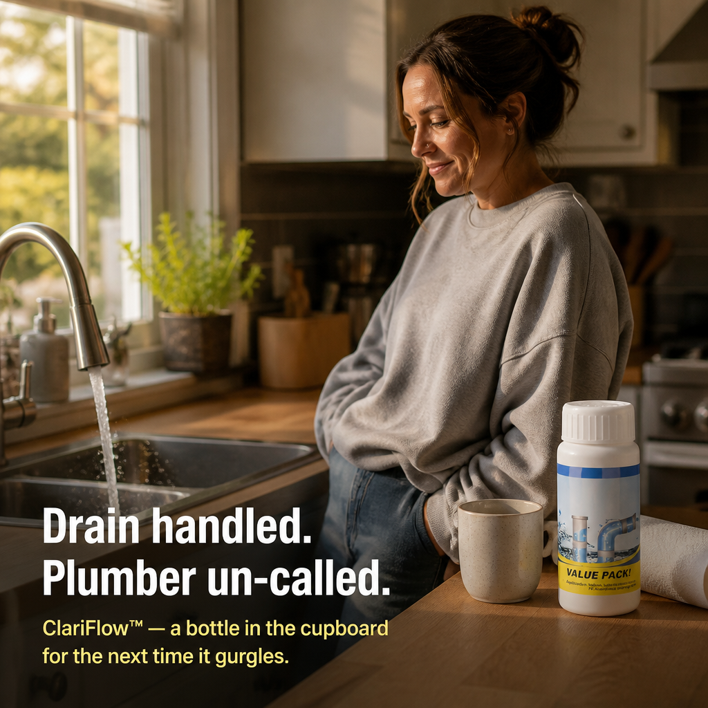 ClariFlow™ — Dissoudre les odeurs de cheveux, de graisse et de drains en 20 minutes chrono