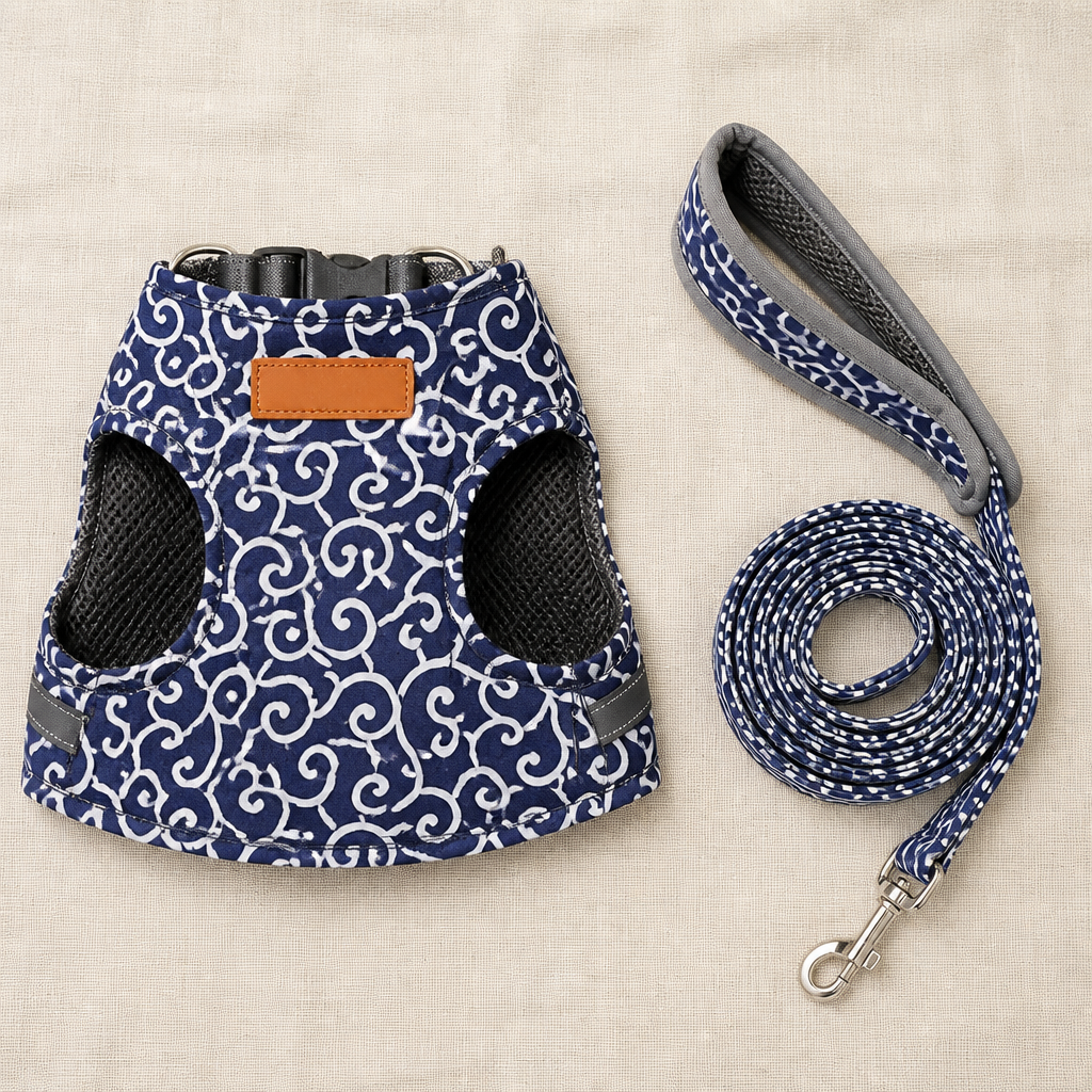 PurrfectFit™ – Harnais pour chat avec imprimé japonais en tourbillon et laisse rembourrée